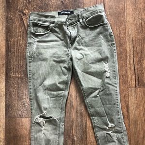 Distressed ankle length army green denim